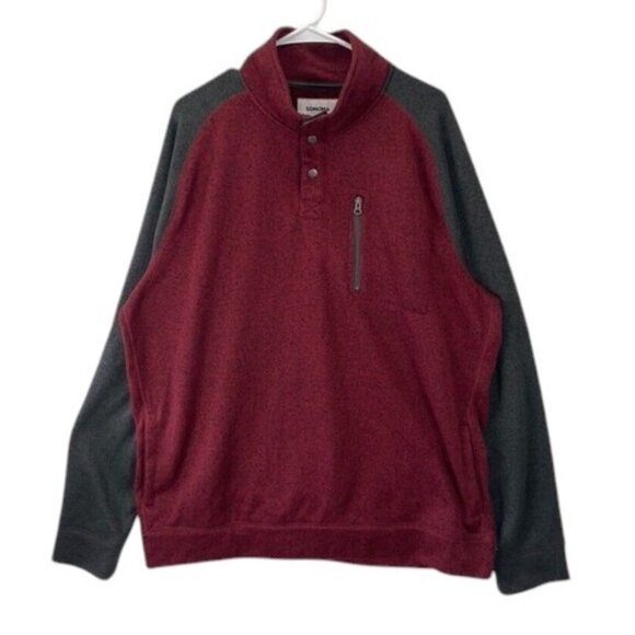 Sonoma Fleece Sweatshirt Men’s 3XLT Burgundy Black 1/4 Snap Mock Neck NWT - Picture 1 of 7